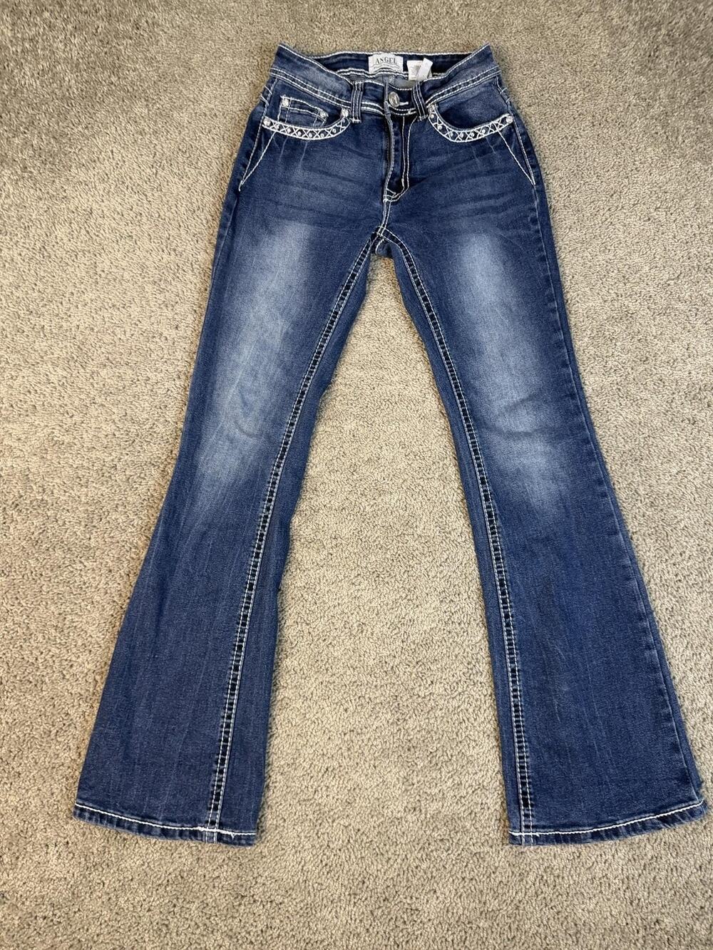 Angel Jeans Womens 26 X 31 Blue Denim Bootcut Embellished Rhinestone Sequin
